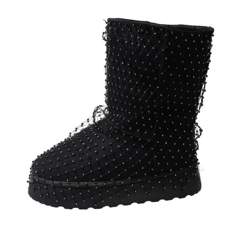 Neue, mit Strasssteinen besetzte Schneestiefel mit dicker Sohle für Damen – modisch, vielseitig und lässig, kurz geschnitten – perfekt für Herbst und Winter.