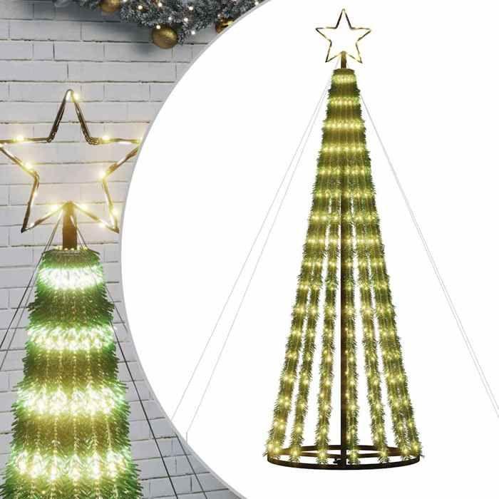 VidaXL Sapin de Noël à LED 275 LED blanc chaud 180 cm, décoration de Noël, lumière LED, lumière de Noël extérieure, cône de 358064
