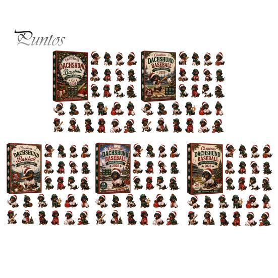 Personalized Holiday Scene Ornaments 2026 Dachshund Advent Calendar, 24 Days Acrylic Baseball Dog Figures Christmas Tree Decor for Owners Countdown