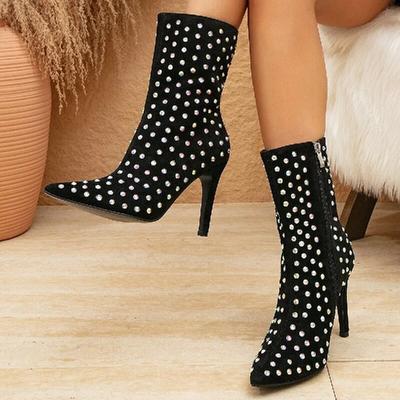 Moda sexy strass cristal mulher botas de tornozelo eelgant fino salto alto apontou toe lado zíper sapatos botas de mujer