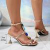 Fashion Crystal High Heels Color Gem Sandals Women Sexy Gold Straps Gladiator Shoes Woman Summer Square Toe Party Dress Pumps Plus Size