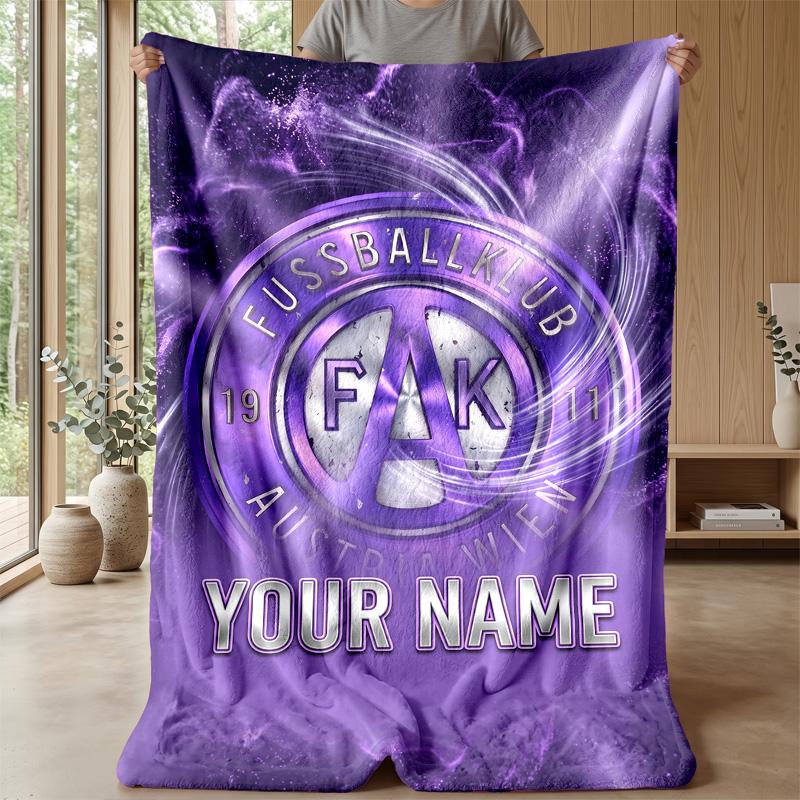 Custom Text Flannel Throw Blanket, Lightweight Cozy Bed Sofa BlanketAustria Wien FC