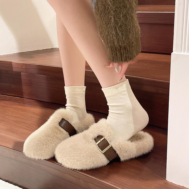 Flauschige Hausschuhe mit weicher Sohle für Damen 2025 Herbst und Winter Samt Baumwollschuhe, Slipper, Beanie-Schuhe, Baumwoll-Slipper und Halbschuhe für vor