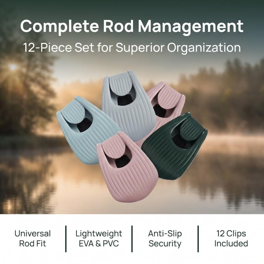12PCS Soft EVA Fishing Rod Holder Clips 2 Adjustable Levels Fishing Rod Ties Clip  For Casting Rods