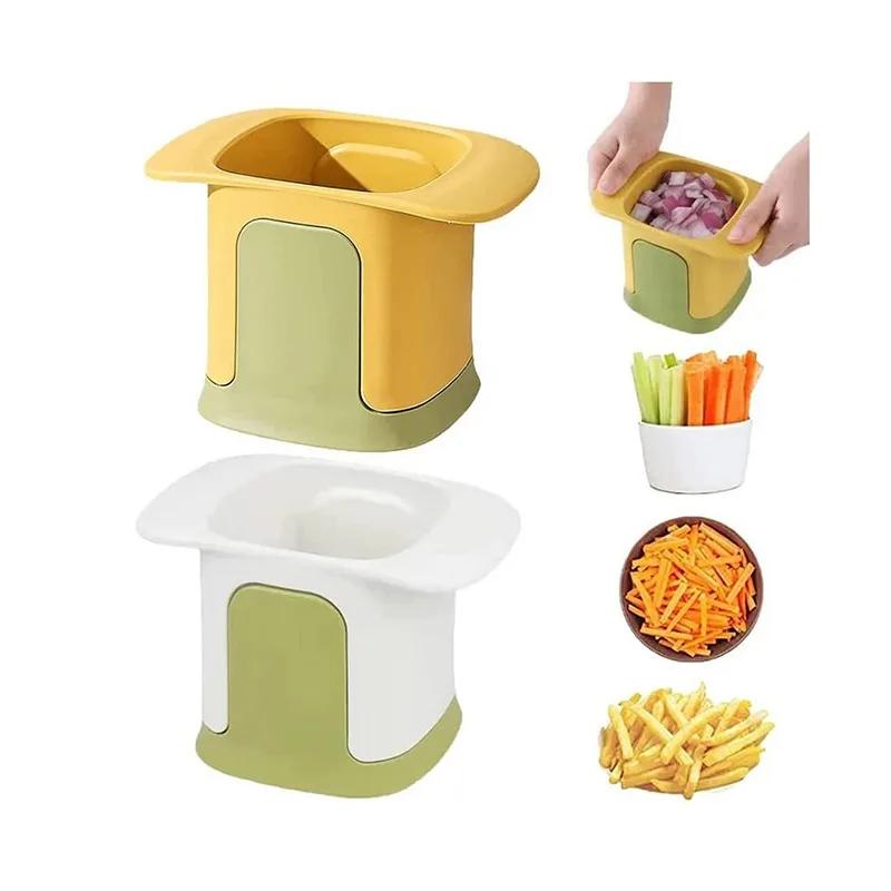 2 em 1 Cortador de Legumes Ferramenta de Corte em Cubos Pressão Manual Batata Cenoura Cebola Cortador Fatiador Chopper Chips Caixa de Corte Gadgets(Branco amarelado)