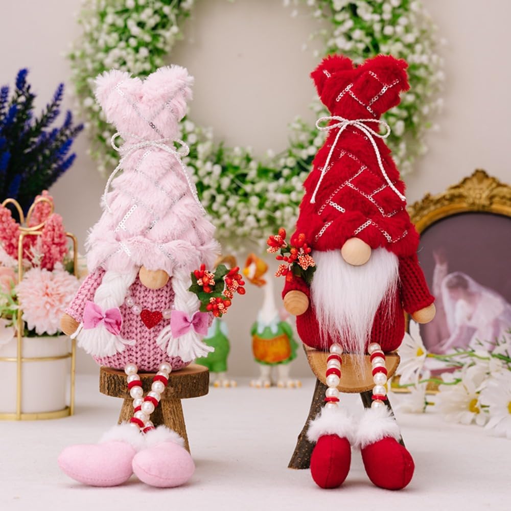Mother's Day Gnomes Plush Gifts for Women -2Pcs Spring Couple Gnome Decoration Home Decor Wedding Mom Gnomes Ornaments GIF