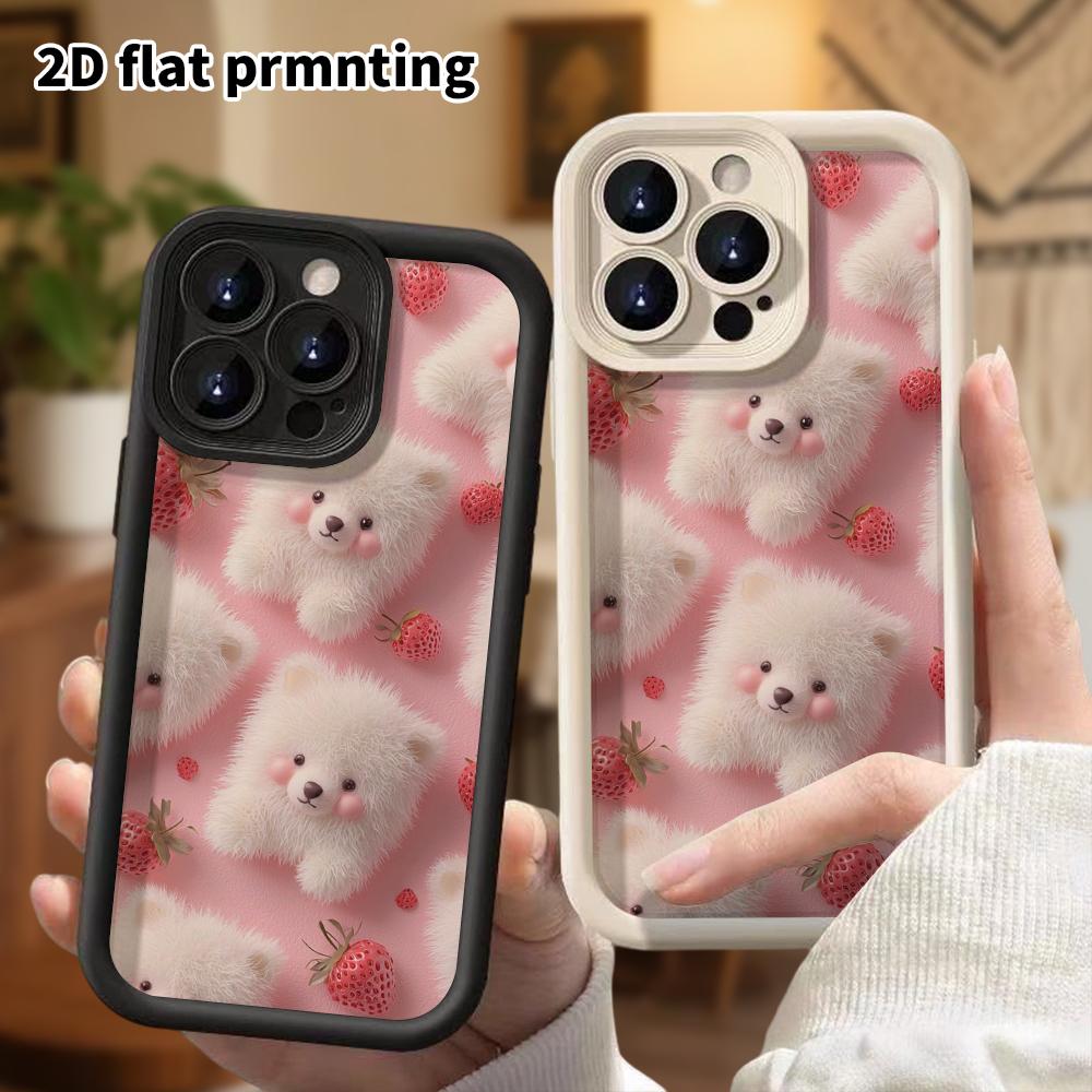 Phone Case: 2D Flat, Fits iPhone 18, 17, 16, 15, 14, 13, 12Pro Protective Case, Strawberry Little White Bear, Perfect Christmas and Halloween Holiday