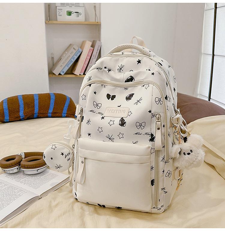 Schoolbag New Japanese Ins High Value Fresh Sweet Cute Butterfly Graffiti Backpack Junior High School Students Lightweight Backpack