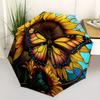 "Stained Glass Sunflower Butterfly Wall Art Decor" Umbrella, Cute Umbrella with Cute Design, Portable 3-Fold Compact Umbrella for Men & Women, Valenti