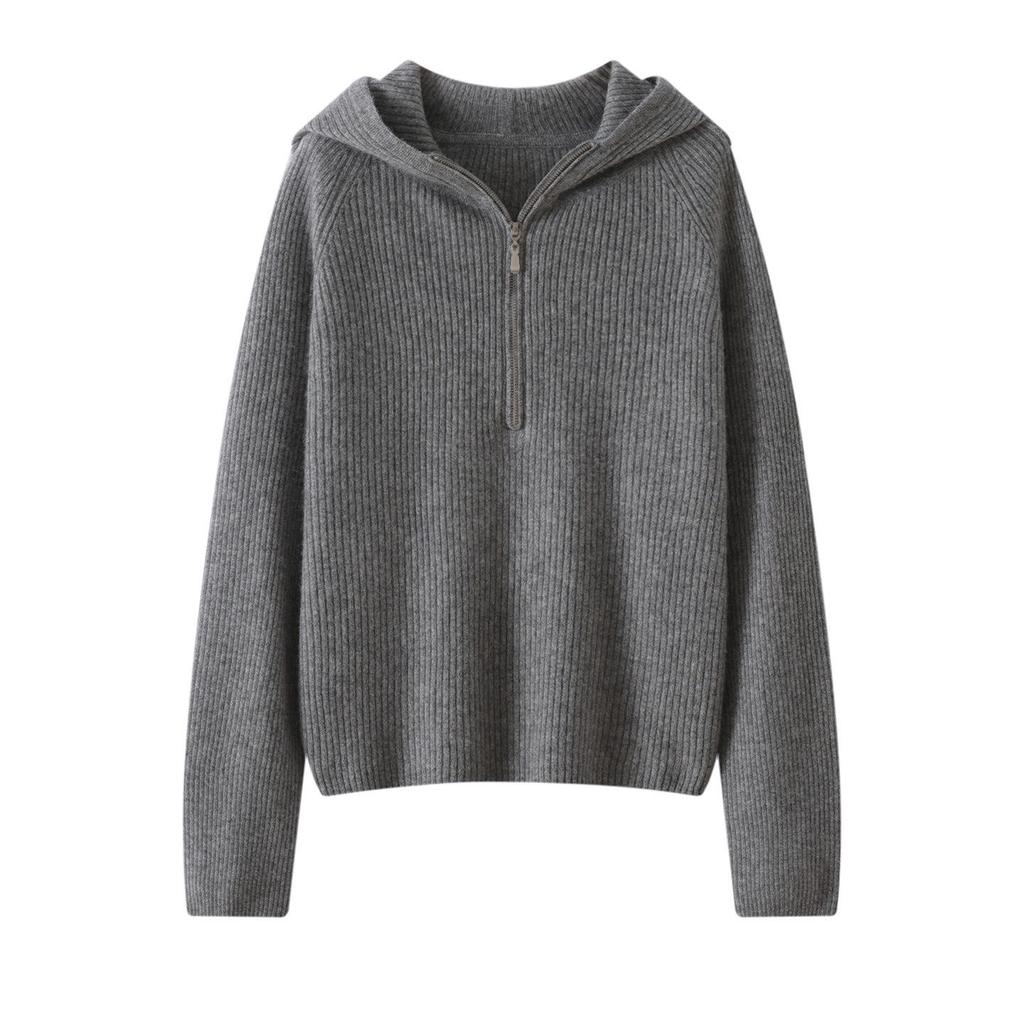 Women's Hooded Cashmere Pullover Sweater - Autumn/Winter, Loose Fit, Long Sleeve, Thick Knit Base Layer