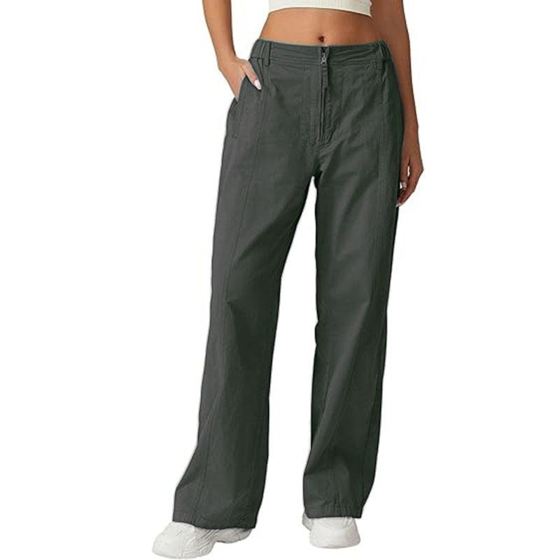 Womens High Waist Loose Straight Leg Casual Street Style Pocket Pants