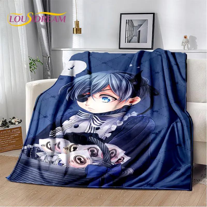Black Butler Anime Cartoon Měkká plyšová deka, flanelová deka přehoz do obývacího pokoje Ložnice Pohovka Pohovka Piknikový povlak pro děti