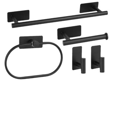 Stainless Steel Punch-Free Towel Ring Set - 5-Piece Square Bathroom Hand Towel Holders