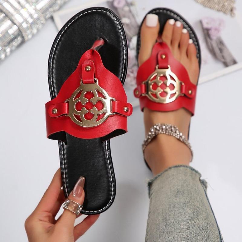 Nieuwe Dames Slippers Sandalen met Decoratieve Knoppen Zomer Platte Schoenen Modieus Design