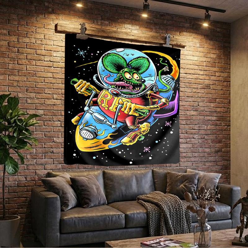 Retro Fink Rat Printed Tapestry, Wall Hanging,Livingroom, dormitory, Large Wall Decor, Fabric Decor Fan Birthday Gifts