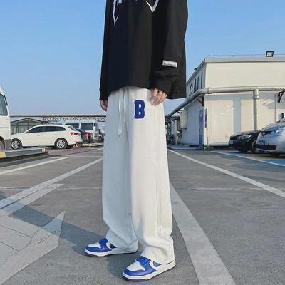 Men's Summer Wide-Leg White Flared Trousers - Trendy All-Match Loose Straight Sports Pants