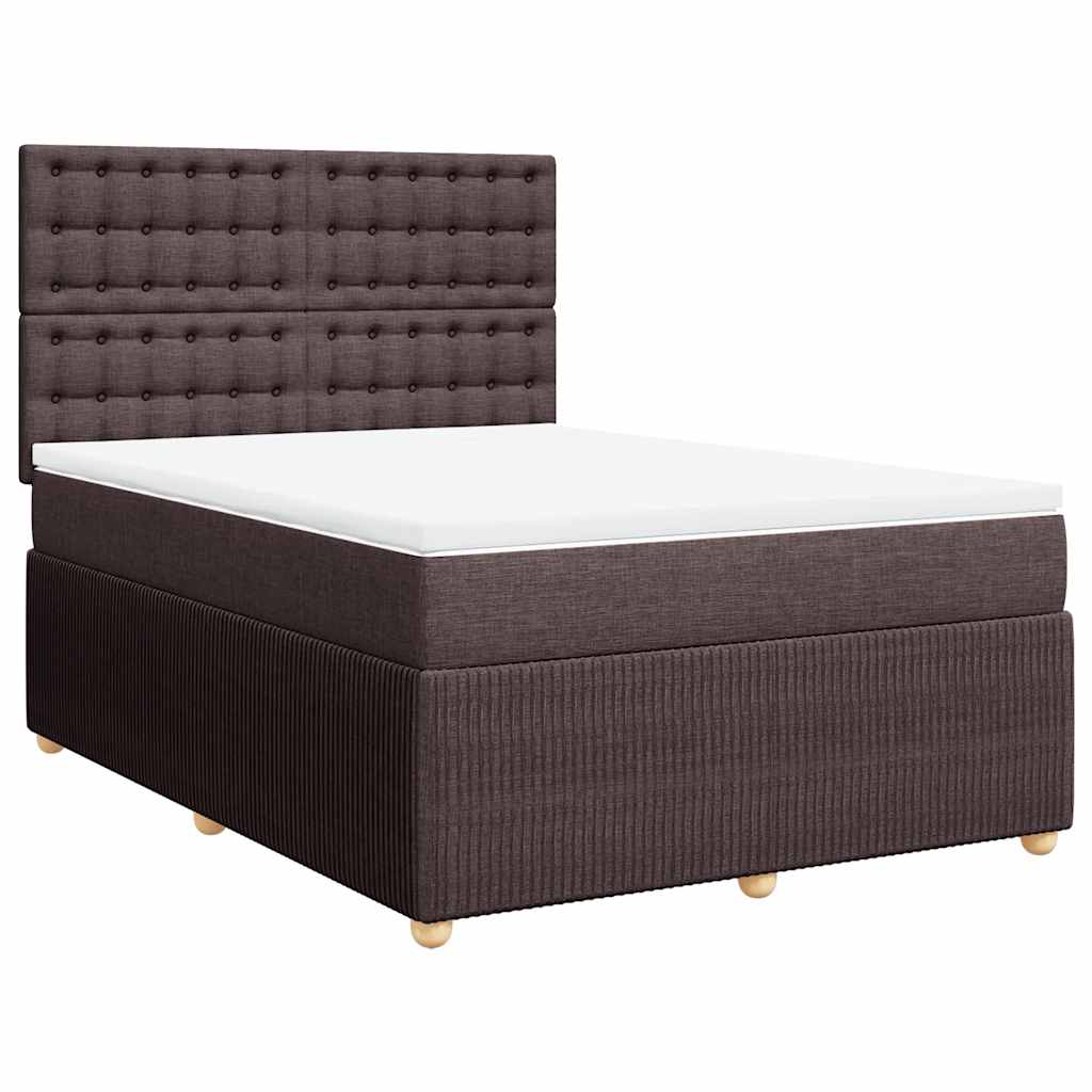 Box Spring Bed with Mattress Dark Brown 140 X 190 Cm Fabric