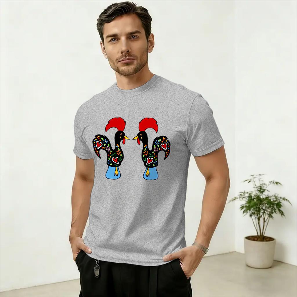 Galo de Barcelos Rooster TShirt for Unisex Leisure Cotton Tees Round Collar Short Sleeve T Shirt Adult Clothing