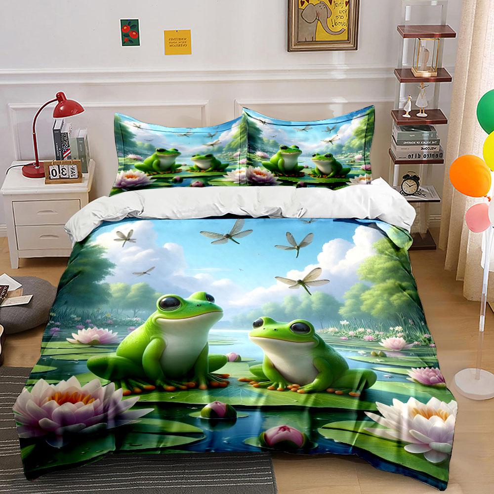 Frogs' Serene Lily Escape. Bedding Sets Duvet Covers Pillowcases(1* Duvet Cover 2* Pillowcases Without Duvet Insert)