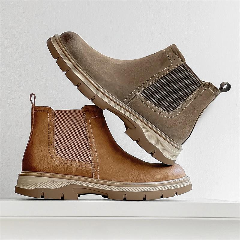 High-quality Comfort Chelsea Men's Boots Nubuck Leather Round Head Business High Top Leather Shoes Outdoor Versatile Ankle Boot