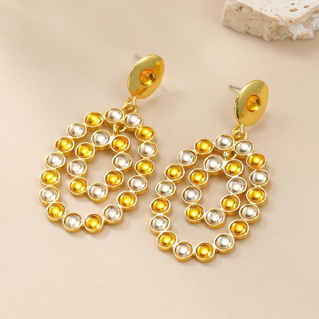 Pinkdudu European American Women Multi Layered Oval Diamond Studded Earrings Fashionable Personalized Geometric Drop Earrings PD2152