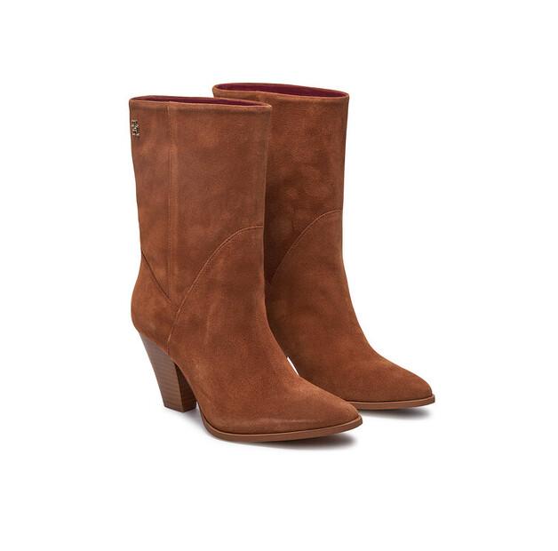 Suede Ankle Boots Tommy Hilfiger On a Medium Cowboy Heel FW0FW08435 Brown