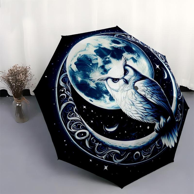 1pc Moonlit Owl Night Artwork Umbrella with Plastic Handle,Suitable for All Seasons Home Travel Outdoor UmbrellaDD646