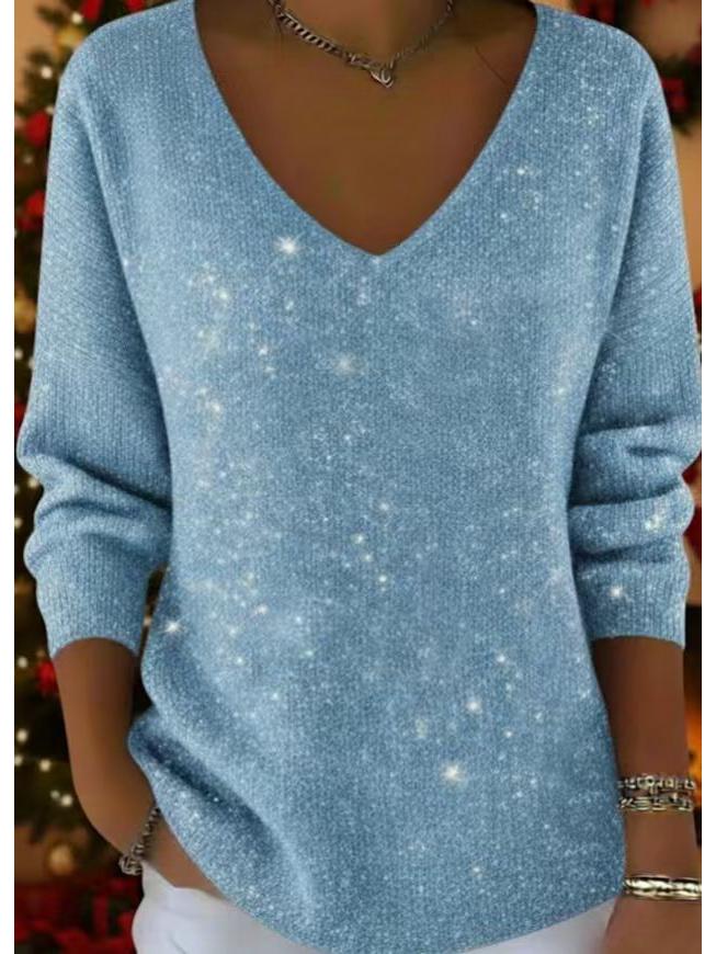 2026 Women's Spring Tie-Dye V-Neck Long Sleeve Top - European & American Trendy Style