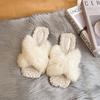 Fairy Wind Fluffy Slippers Female 2025 Autumn and Winter New Outer Wear Cross Flat Bottom One Word Plush Home Cotton Slippers