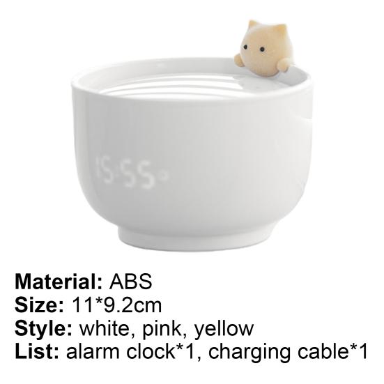 Alarm Clocks USB Powered Cats Teacup ABS LED Night Light Digital Clock for Desk