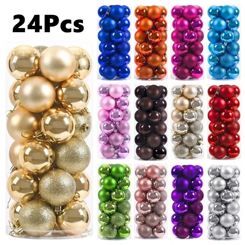 Hot 24Pcs 3/4/6CM Christmas Balls Big Ball Christmas Tree Pendant Ornaments for Party Decor New Year Navidad Gifts Accessory