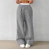2025 Europe and America Cross Border Fashion New Arrival Shoelace Straight-Leg Pants Women's Clothing Stripes Sweet Straight-Leg Pants Casual Pants