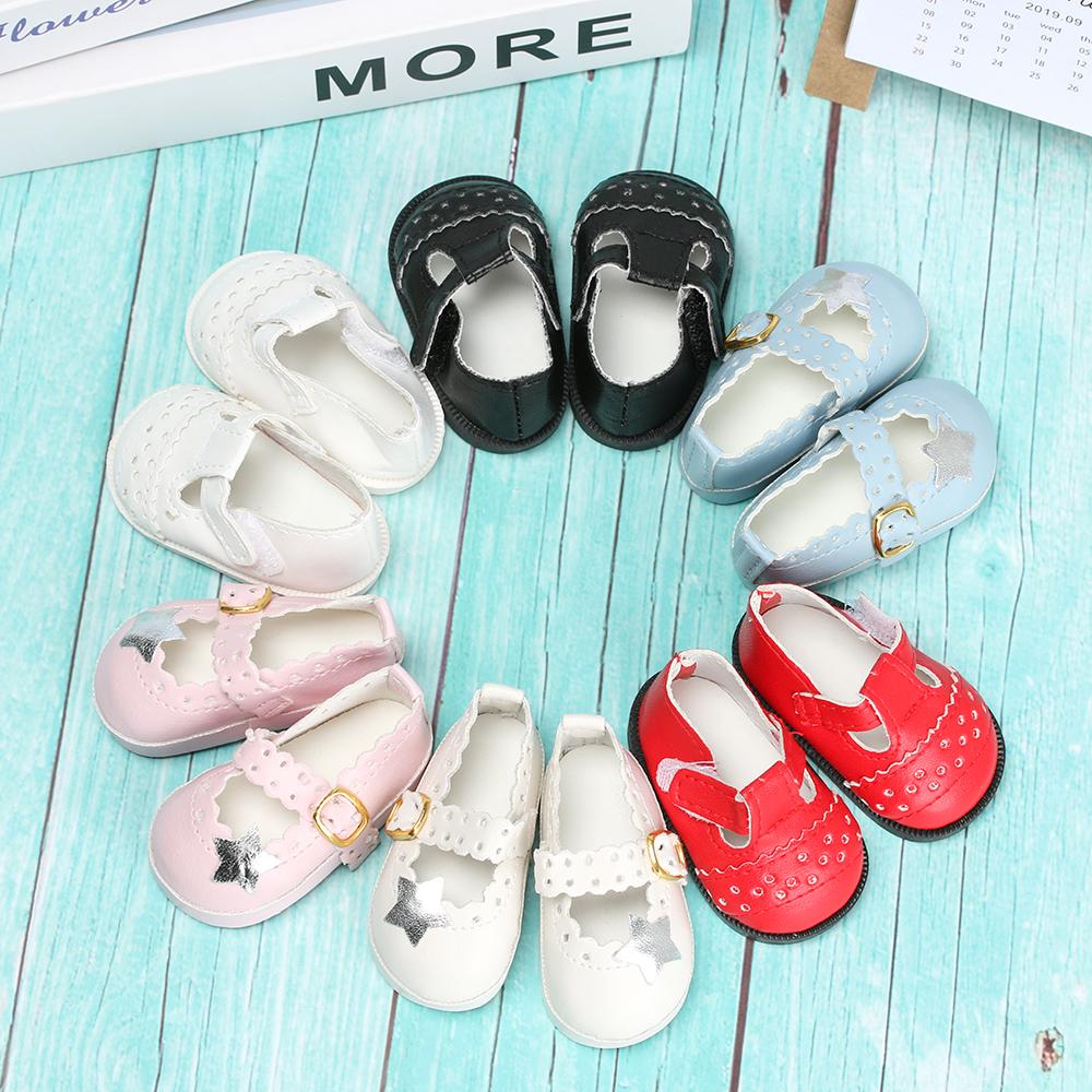 PU Leather Mini Shoes For 16 Inch Doll Clothes Accessories Cute Pentagram Toy Shoes Kids DIY Replacement Clothes Game Toys