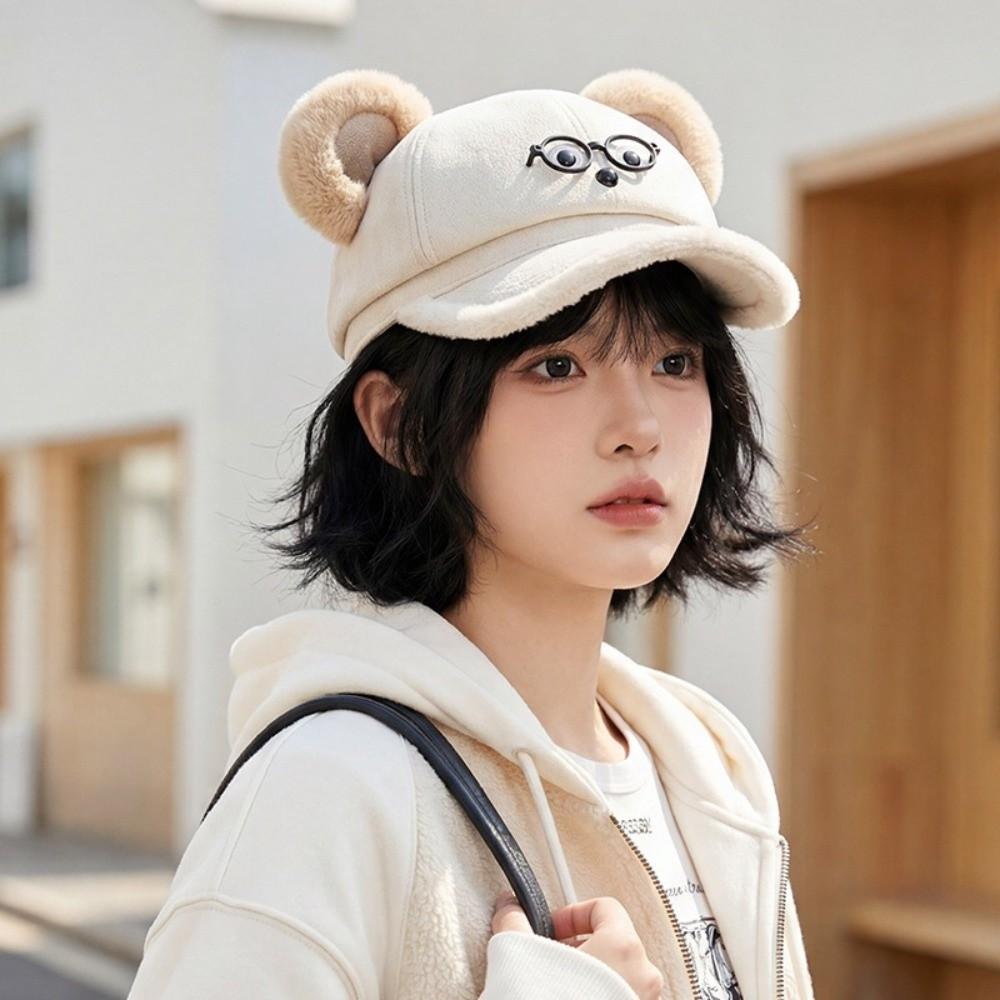 Thickened Baseball Hat Cartoon Bear Beret Hat Cute Octagonal Cap