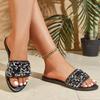 Fashion Shiny Sequin Decor Flat Slippers for Women 2025 Summer Soft Sole Non Slip Beach Shoes Woman Plus Size Light Comfort Casual Shoes