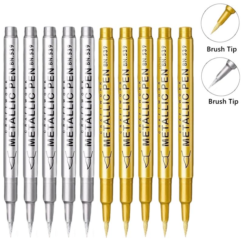 1/10/50Pcs Art Writing Gold Silver White Metallic Paint Pen Set Brush Tip Marker Pen Acrylic Paint Markers Stationery Supplies