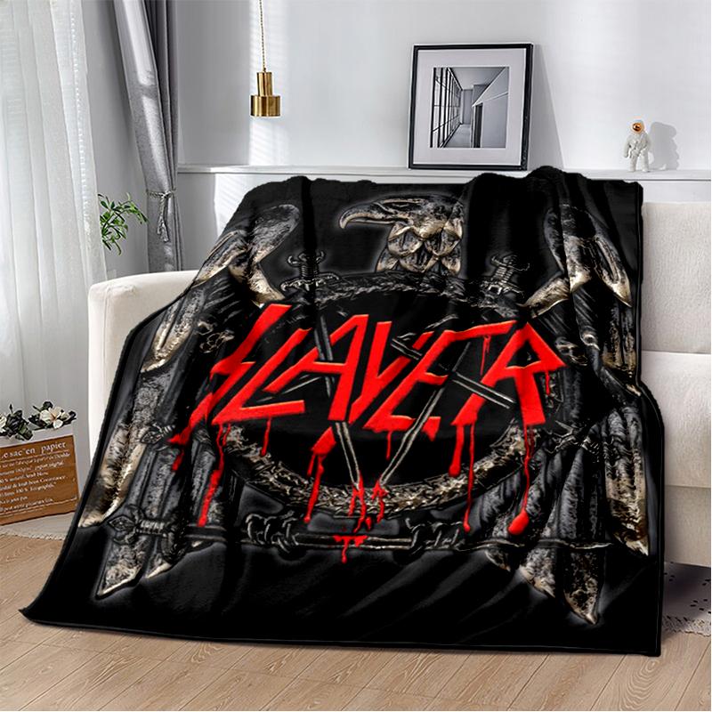 3D Retro Band Slayer Heavy Metal Rcck Sign Blanket,Soft Throw Blanket for Home Bedroom Bed Sofa Travel Cover Kid Gift