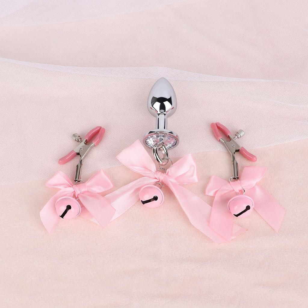 Bow Knot Bell Nipple Clamps & Anal Plugs Set – Couple's Intimate Toys Collection