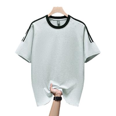 Kurzarm T-Shirt Herren Sommer Einfarbig Gestreift Lockeres T-Shirt Rundhals Schlichtes Unisex Oberteil Basisshirt