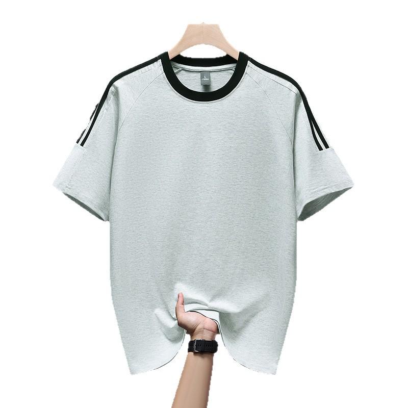 Short Sleeved T-shirt Men s Summer Solid Color Striped Loose T-shirt Round Neck Simple Unisex Top Base Shirt XXXL белый 1699₽