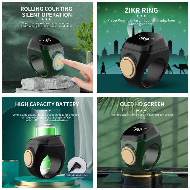 Electronic Intelligent Rings Counter With LCD Display Type C Charging Fit For Tasbih Prayer Counting Lightweight Design