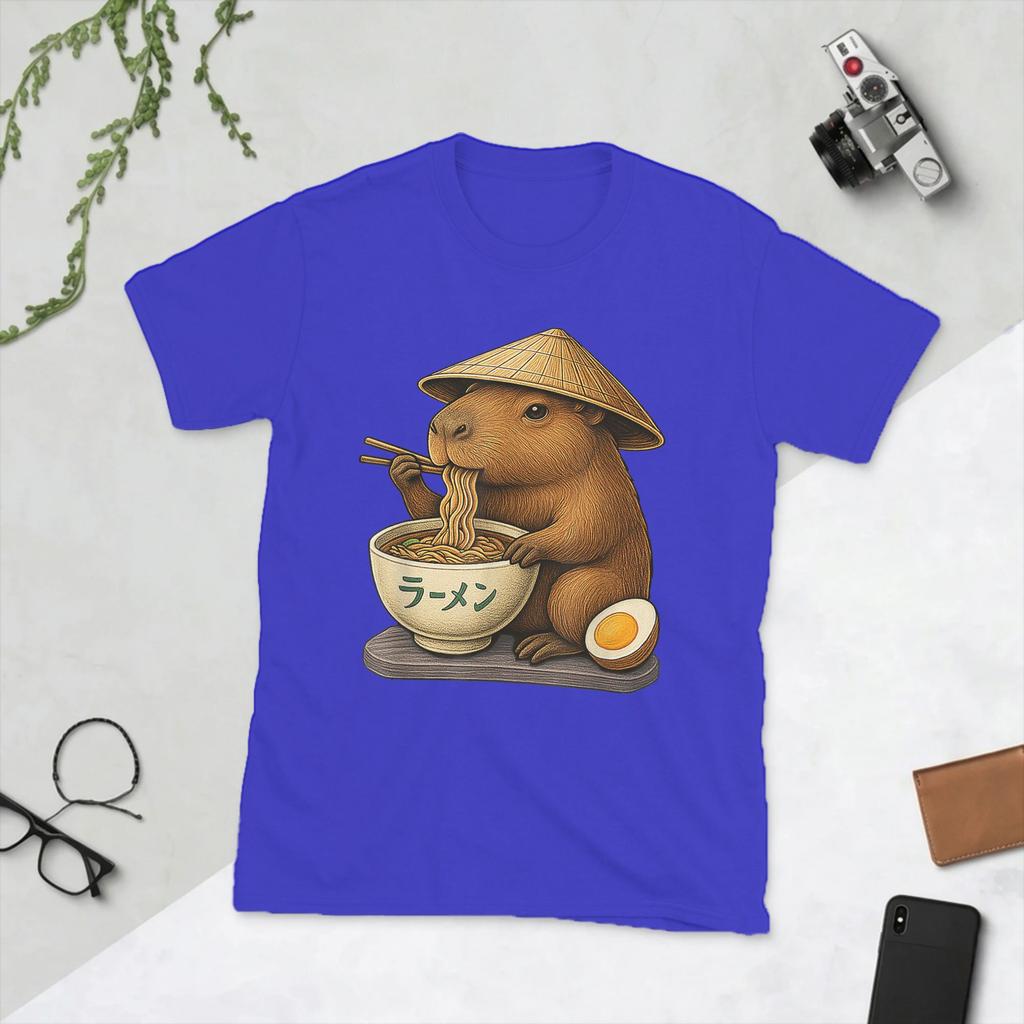 Kawaii Capybara Eating Japanese RaUnisex Unisex T Shirts Unique Tees Short Sleeve O Neck TShirt Pure Cotton Party Clothing