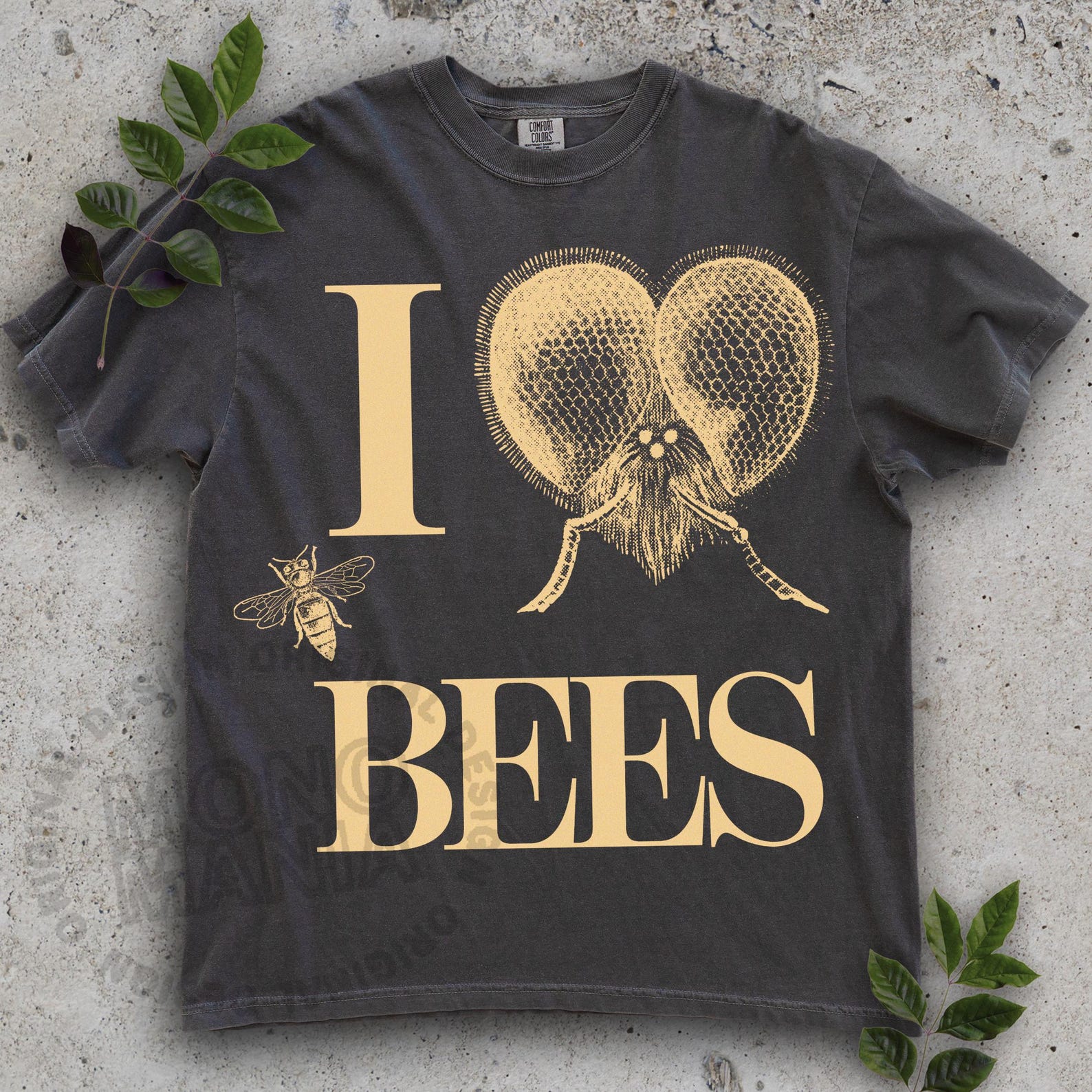 I heart Bees shirt, I love Bees, Cute Bee Tshirt – Vintage Cottagecore Pollinator Tee with Butterflies & Moths, Wildlife T-Shirt L