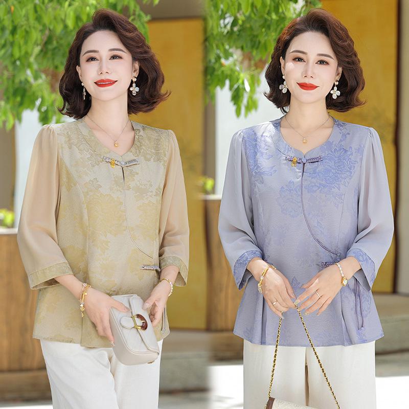 2026 Summer Chinese Style Shirt for Middle-aged and Elderly Women