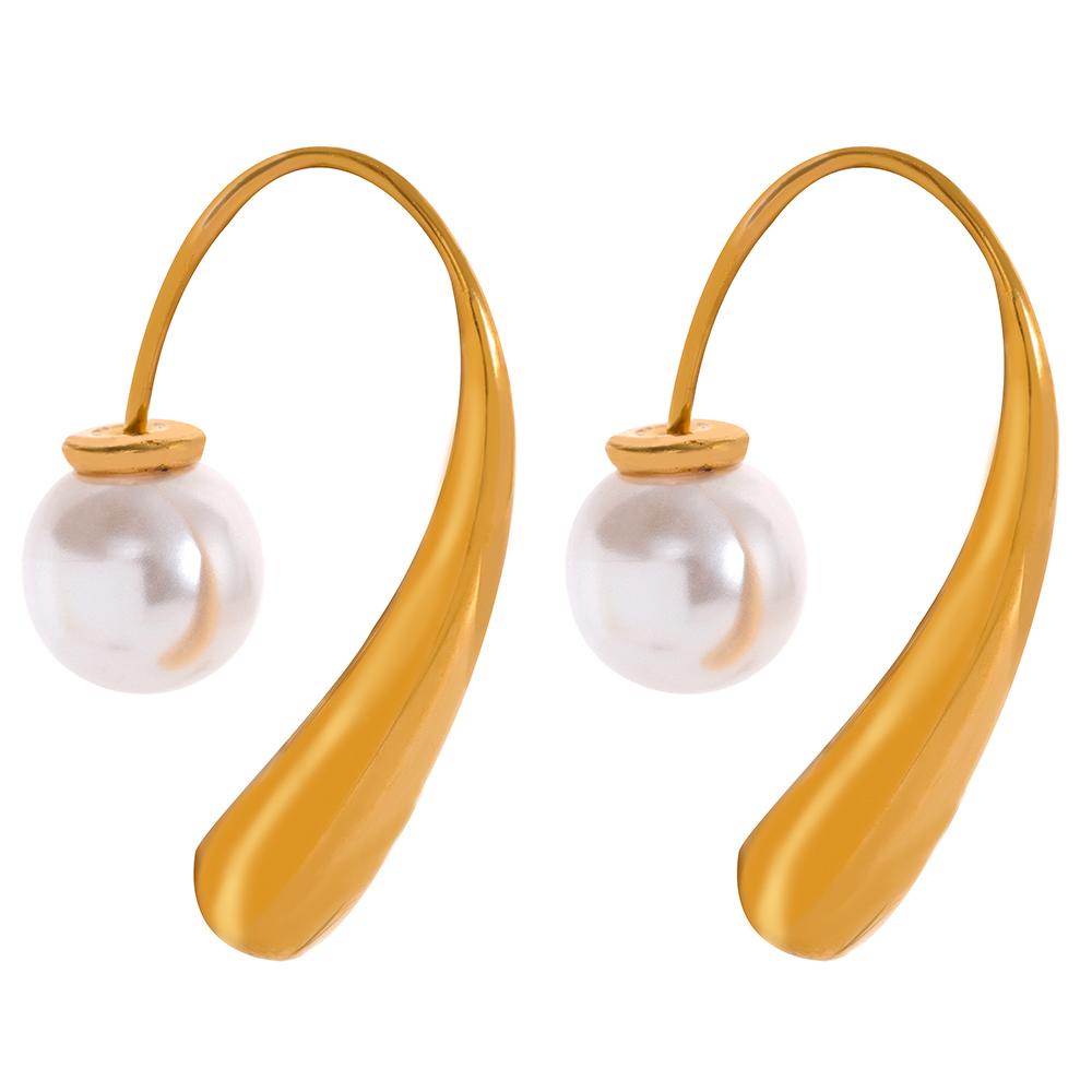 

Yhpup Waterproof Minimalist Imitation Pearls Stainless Steel Personality Chic Earrings 18K Gold Plated Trendy Jewelry Women Gift