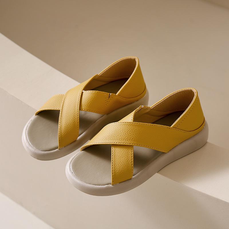 

сандалии на толстой подошве с рыбьим носком женская уличная обувь 2025 лето новинка ретро перекрещенные ремешки два способа ношения сандалии на плоской подошве сказочный стиль 40 жёлтый