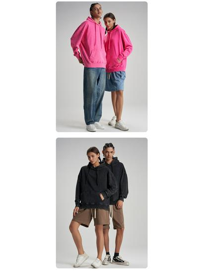 Men's Retro Wash-Faded Cotton Hoodie with Embroidered Logo