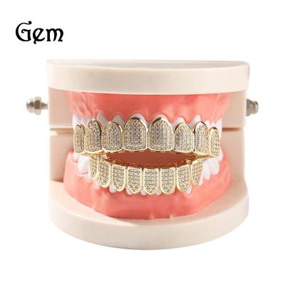 Hip-hop New 8-tooth Micro-inlaid Zircon Braces Real Gold Electroplated Hiphop Grillz Braces Factory Direct Sales