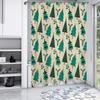 Christmas Tree Shower Curtain - Cute Green Beige Retro Xmas Design, Waterproof Polyester, Winter Holiday Bath Decor