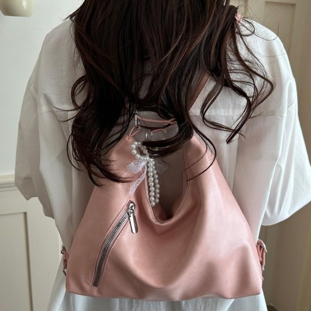 Casual Butterfly Knot Women's Backpack Lightweight Solid Color Tote Bag Soft Pu Crossbody Bag